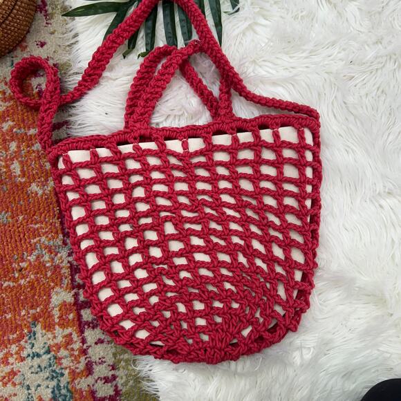 NEW Madewell Woven Crochet Macrame Boho The Crocheted Shoulder Bag in Poppy Red - Picture 4 of 8